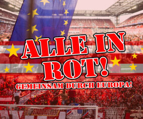 "Alle in Rot - Gemeinsam durch Europa!"-Flyer.