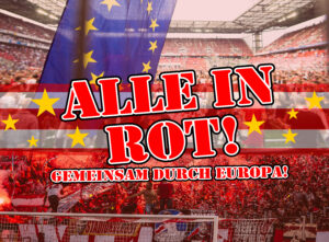 "Alle in Rot - Gemeinsam durch Europa!"-Flyer.