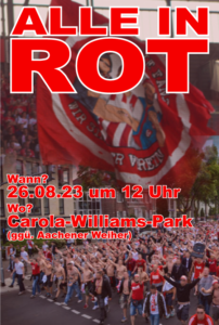 Alle in Rot - Wann? 26.08.23 um 12 Uhr - Wo? Carola-Williams-Park (ggü. Aachener Weiher)